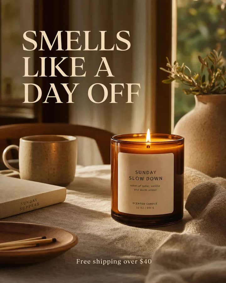 Generated candle ad: Smells like a day off