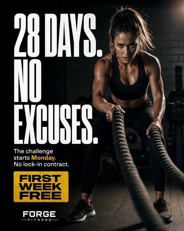 Generated gym ad: 28 days, no excuses