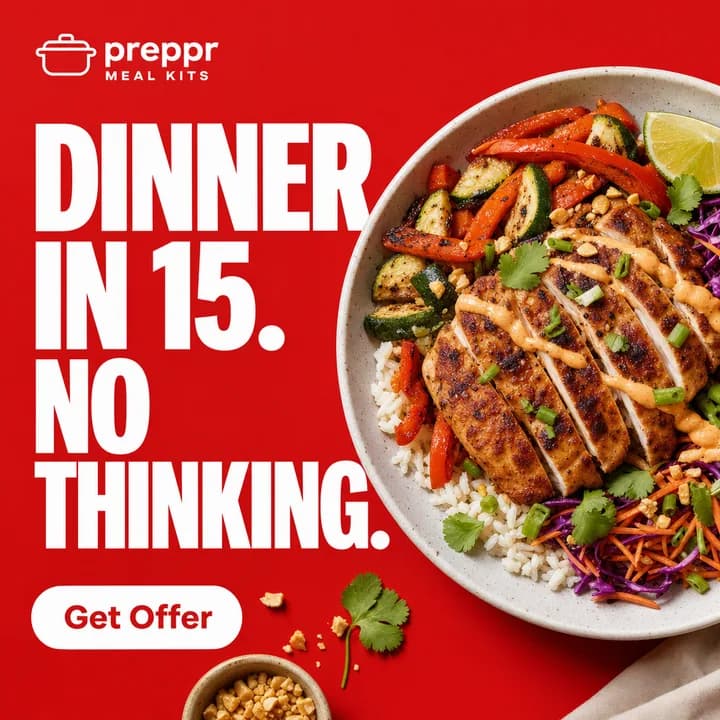 Generated meal kit ad: Dinner in 15, no thinking
