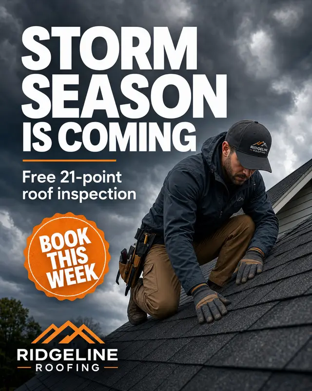 Generated roofing ad: Storm season is coming