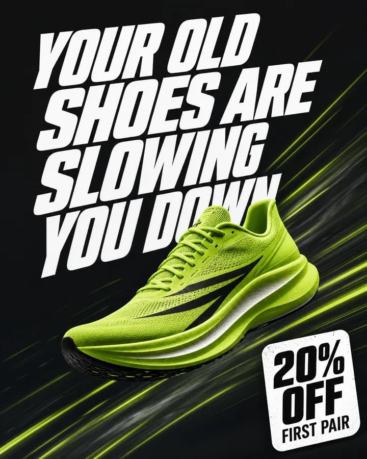 A winning running shoe ad: your old shoes are slowing you down